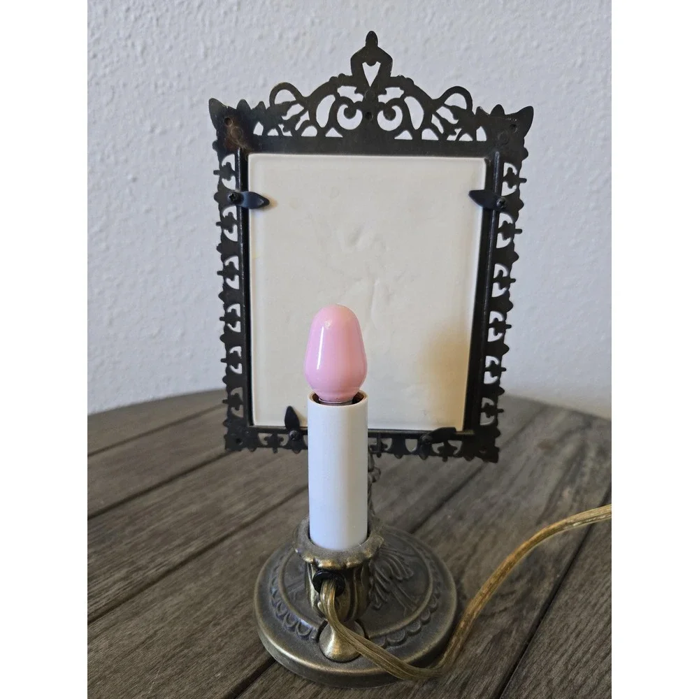 Vintage Victorian Style Lithopane Lamp Night Light Angel w/ Child Moon & Stars